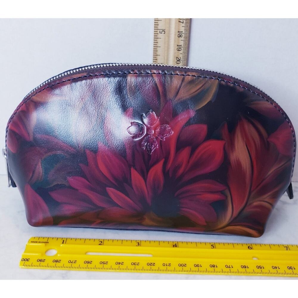 NIOB Patricia Nash Leather Capriana Cosmetic Bag Rustic Mums Pattern - Picture 13 of 14